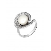 Кольцо с цирконом и жемчугом из серебра 925 пробы фото