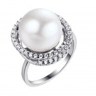 Кольцо с цирконом и жемчугом из серебра 925 пробы фото