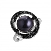 Кольцо с жемчугом и шпинелью из серебра 925 пробы фото