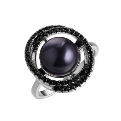 Кольцо с жемчугом и шпинелью из серебра 925 пробы фото