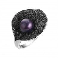 Кольцо с жемчугом и шпинелью из серебра 925 пробы фото