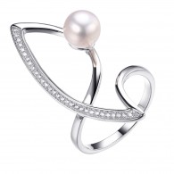 Кольцо с цирконом и жемчугом из серебра 925 пробы фото