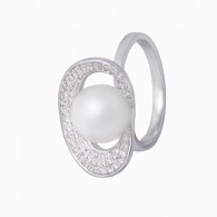 Кольцо с цирконом и жемчугом из серебра 925 пробы фото