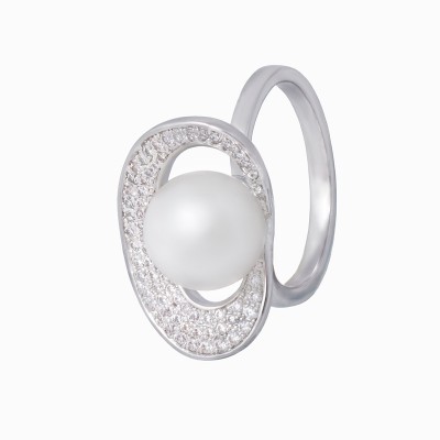 Кольцо с цирконом и жемчугом из серебра 925 пробы фото