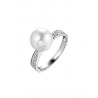 Кольцо с цирконом и жемчугом из серебра 925 пробы фото