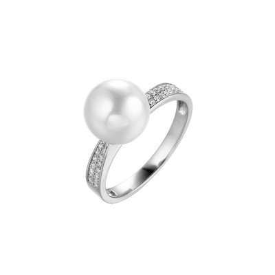 Кольцо с цирконом и жемчугом из серебра 925 пробы фото