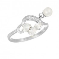Кольцо с цирконом и жемчугом из серебра 925 пробы фото
