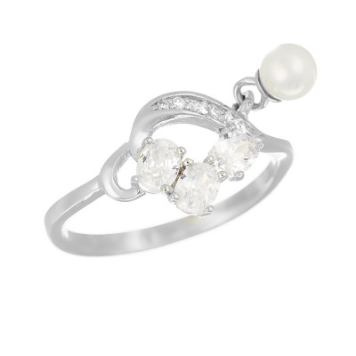 Кольцо с цирконом и жемчугом из серебра 925 пробы фото