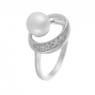 Кольцо с цирконом и жемчугом из серебра 925 пробы фото