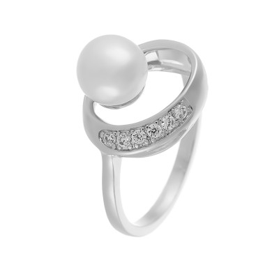 Кольцо с цирконом и жемчугом из серебра 925 пробы фото