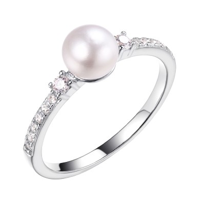 Кольцо с цирконом и жемчугом из серебра 925 пробы фото