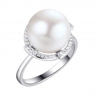 Кольцо с цирконом и жемчугом из серебра 925 пробы фото