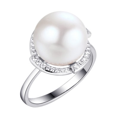 Кольцо с цирконом и жемчугом из серебра 925 пробы фото