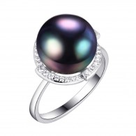 Кольцо с цирконом и жемчугом из серебра 925 пробы фото