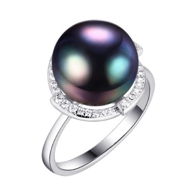 Кольцо с цирконом и жемчугом из серебра 925 пробы фото