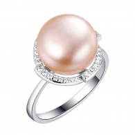 Кольцо с цирконом и жемчугом из серебра 925 пробы фото