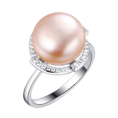 Кольцо с цирконом и жемчугом из серебра 925 пробы фото