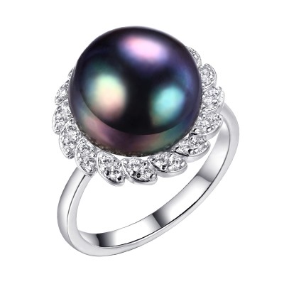 Кольцо с цирконом и жемчугом из серебра 925 пробы фото