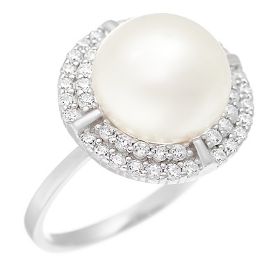 Кольцо с цирконом и жемчугом из серебра 925 пробы фото