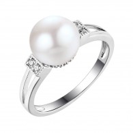 Кольцо с цирконом и жемчугом из серебра 925 пробы фото