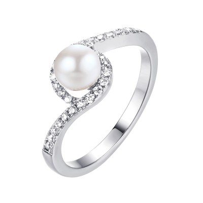 Кольцо с цирконом и жемчугом из серебра 925 пробы фото