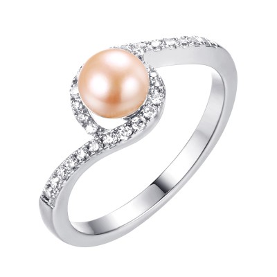 Кольцо с цирконом и жемчугом из серебра 925 пробы фото