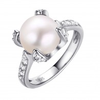 Кольцо с цирконом и жемчугом из серебра 925 пробы фото