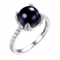 Кольцо с цирконом и жемчугом из серебра 925 пробы фото