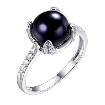 Кольцо с цирконом и жемчугом из серебра 925 пробы фото