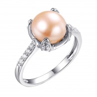 Кольцо с цирконом и жемчугом из серебра 925 пробы фото