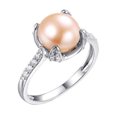 Кольцо с цирконом и жемчугом из серебра 925 пробы фото