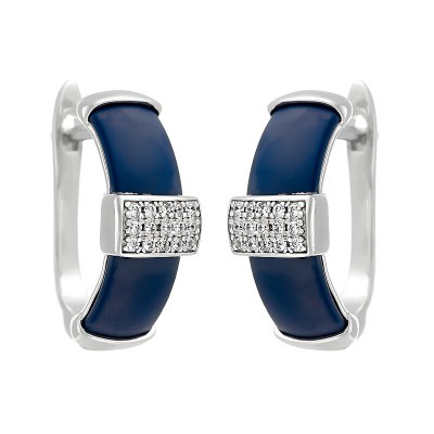 Серьги с цирконом и керамикой из серебра 925 пробы фото