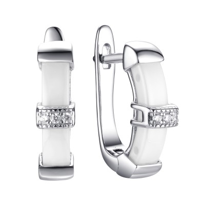 Серьги с цирконом и керамикой из серебра 925 пробы фото