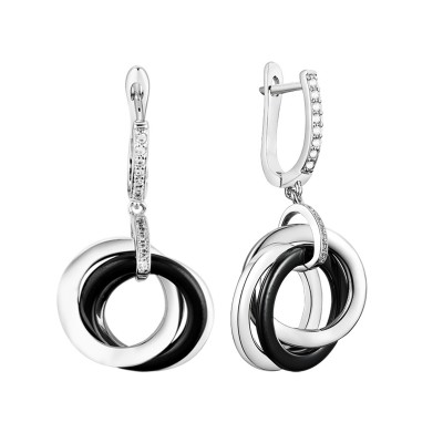 Серьги с цирконом и керамикой из серебра 925 пробы фото