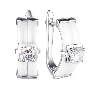 Серьги с цирконом и керамикой из серебра 925 пробы фото