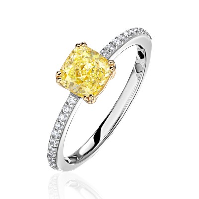 Кольцо с бриллиантом из комбинированного золота 585 пробы фото