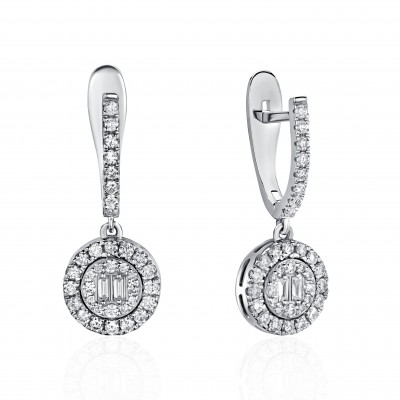 Серьги с бриллиантом из белого золота 585 пробы фото