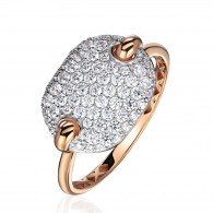 Кольцо с фианитом и  фианитом из красного золота 585 пробы фото