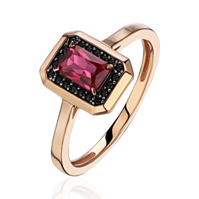 Кольцо с шпинелью и рубином из красного золота 585 пробы фото