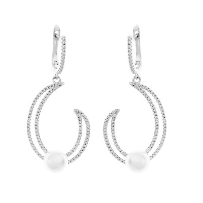 Серьги с цирконом и жемчугом из серебра 925 пробы фото