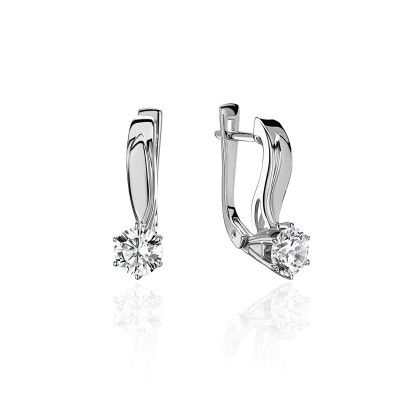 Серьги с бриллиантом из белого золота 585 пробы фото