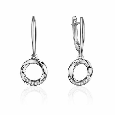 Серьги с бриллиантом из белого золота 585 пробы фото
