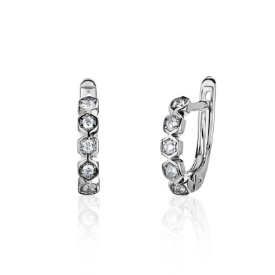 Серьги с бриллиантом из белого золота 585 пробы фото