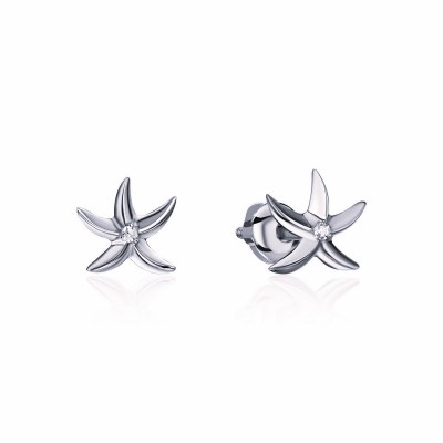 Серьги с бриллиантом из белого золота 585 пробы фото