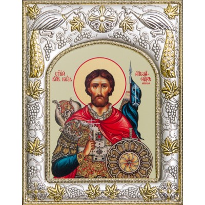 Икона Александр Невский благоверный князь в серебряном окладе фото