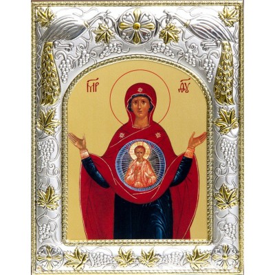 Икона Божией Матери Знамение в серебряном окладе фото