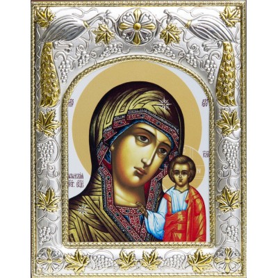 Икона Божией Матери Казанская в серебряном окладе фото