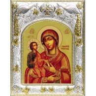 Икона Божией Матери Троеручица в серебряном окладе фото