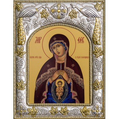 Икона Божией Матери Помощница в родах в серебряном окладе фото