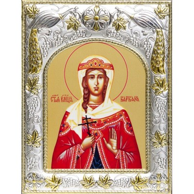 Икона Варвара Великомученица в серебряном окладе фото